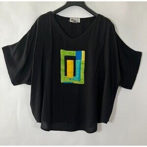 We‎ Be Bop Shirt Womens Size 1X Vintage Dolman Sleeve Patchwork Artsy Eclectic